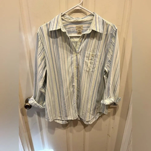 Vintage LL Bean Blue Green Cotton Striped Shirt Women’s size‎ Medium Hong Kong - Picture 6 of 6